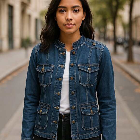 New Baccini Denim Jacket Blue Size Small Classic Button Front Casual Jean - Picture 1 of 14